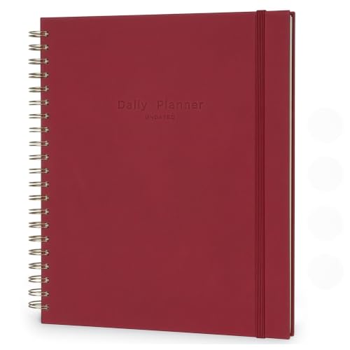 AuroPlanner Undated Daily Planner To Do List Hourly Schedule 2028 2027 2026 Calendar & Holiday Habit Tracker 180 Pages Letter Size 8.5" x 11" Sheets Hardcover Spiral Bound Notebook (Red) - color: Red