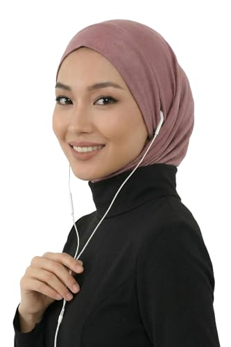 Aisha's Design Practical Cotton Bonnet with Built-In Neck Cover and Ear Access - color: Dusty Rose