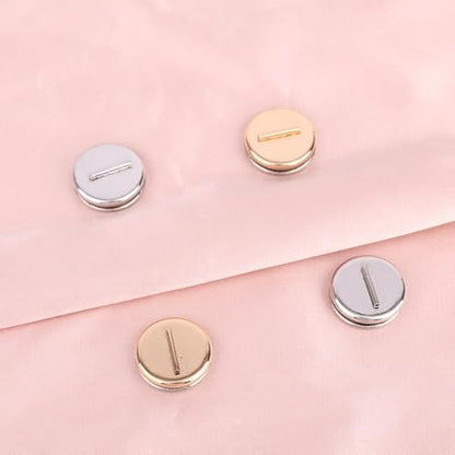 4 Pairs Dual Magnetic Mini Pin Brooch Converter, 0.79in/2cm Harm Free Metal Clothing Buckle Jewelry Pin Backs Lapel Brooch Holder for Scarves Shirts Thin Fabric (Silver, Gold)