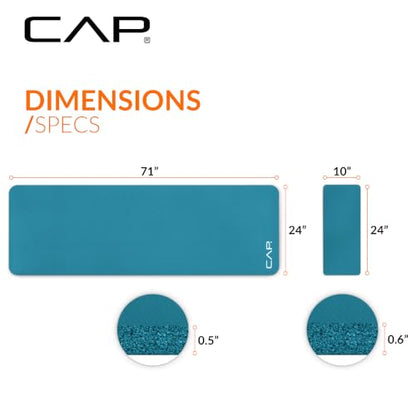 CAP Barbell 1/2-Inch High Density Exercise Yoga Mat with Strap | Multiple Options - color: Teal, style: Yoga Mat w/Knee Pad