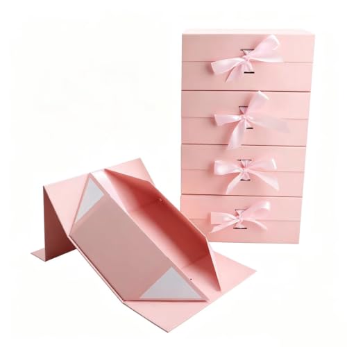 Magnetic Gift Box L11.5*W8.6*H4.2inch Ribbon Foldable Gift Packaging Boxes - color: Pink, size: Large-L11.5*W8.6*H4.2inch