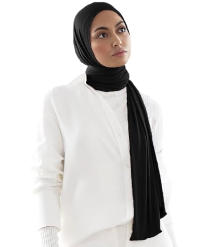 Harewom Muslim Hijab for Women Soft Stretch Headscarf Large Plain Turban Wrap Shawl Head Wrap for Everyday Wear - color: Black Hijab Headscarf