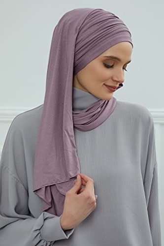 Aisha's Design Instant Hijab Scarves for Women, 95% Cotton Pretied Bonnet Turban Easy to Wear Cotton Headscarf - color: Lilac