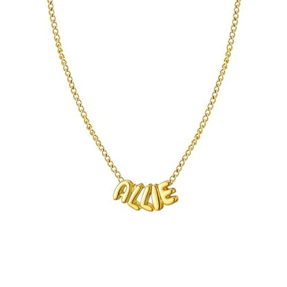 Ldurian Personalized Bubble Name Necklace, Tiny Name Plate Pendant Necklace, 14K Gold Plated Charm Cute Pre-made Jewelry for Women - size: 20 Allie