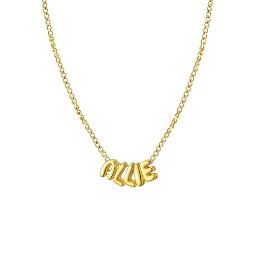 Ldurian Personalized Bubble Name Necklace, Tiny Name Plate Pendant Necklace, 14K Gold Plated Charm Cute Pre-made Jewelry for Women - size: 20 Allie