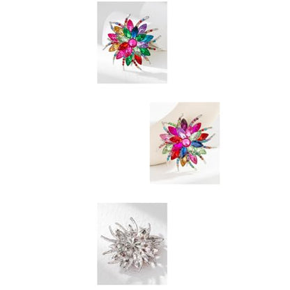 Rhinestone Sunflower Brooch Pin Red Pink Flower Brooch Stylish Crystal Brooch Elegant Clothing Hat Bag Accessories Jewerly for Women - color: Dark Green