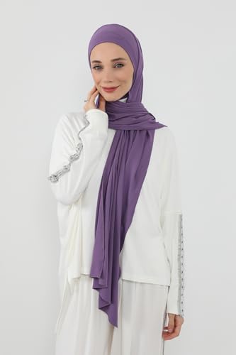 Aisha's Design Neck-Covering Practical Jersey Hijab with Built-In Ninja Bonnet - color: Purple