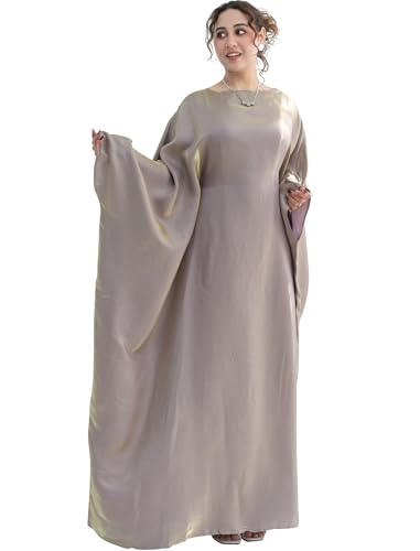 Dubai Bat Sleeve Dress Shiny Robe for Women Muslim 1pc Abaya Eid Prayer Clothes Soft Dubai Travel Party Dress Maxi Abaya - color: Coffee Pinka, size: Medium
