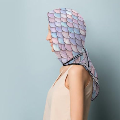 Women’s Square Scarf 27"x27", Lightweight Chiffon Satin Feel Fashion Scarf for Neck Hair Band Head Wrap Bag Accessory - color: Pastel Fish Scale