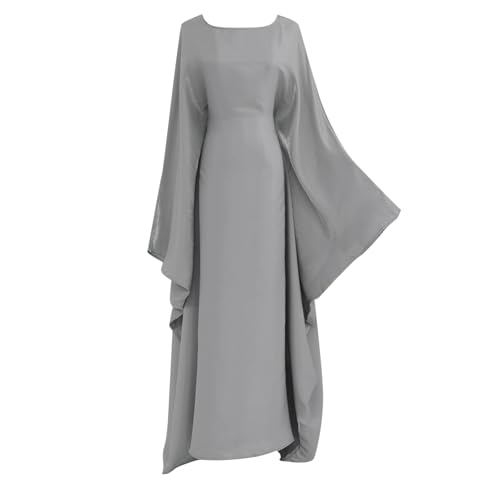 Muslim Dresses for Women One-Piece Prayer Dress Batting Long Robe Long Sleeve Maxi Kaftan Islamic Clothes Set - color: Light Gray, size: Small