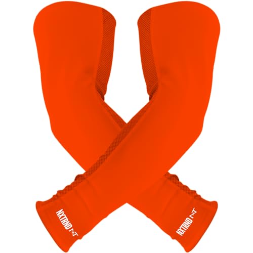 1 Pair Nxtrnd Compression Arm Sleeves for Men, Breathable Football, Basketball, Baseball Accessory, Adult & Kids - color: Orange, size: Youth