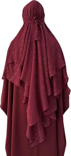 SIQITECHNO Womens Muslim Long Khimar Hijab Scarf Chiffon Sparkling Islamic Arabian Khimar Niqab Ramadan Eid Prayer Scarf Wrap - color: Maroon