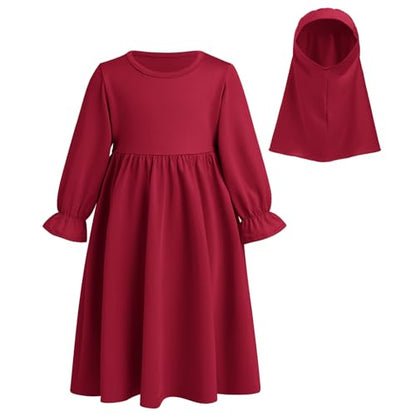 ODASDO Newborn Infant Baby Girls Muslim Abaya Prayer Dress with Hijab Middle East Arabian Dubai Robe Ramadan Eid Clothes - color: Wine Red, size: 6-12 Months