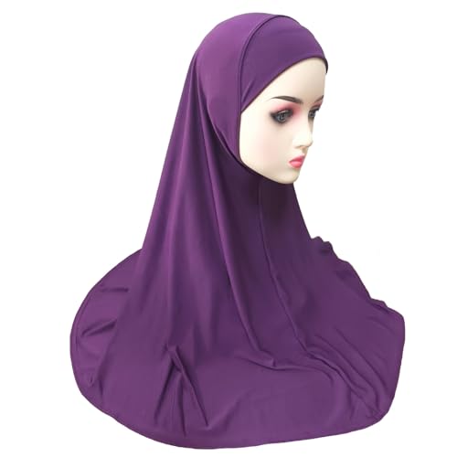 Ready To Wear Hijab For Women Instant Turban Stretch Soft Muslim Scarf For Prayer Long Hijabs Islamic Jersey Abaya - color: Purple