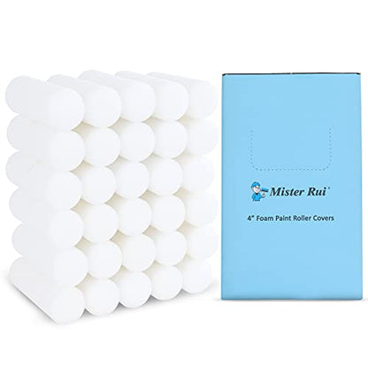 Mister Rui 30 Pack Foam Paint Roller Covers, Small Sponge Roller 4 Inch, High Density Foam Brings Smooth Finishes, Perfect for Cabinets, Cupboards, Doors - color: 30 Pcs 4" Foam Roller Cover