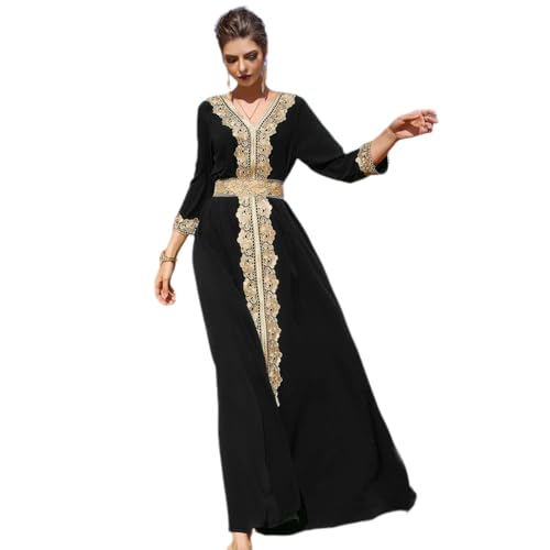 ODIZLI Abaya Dress for Women Dubai Sadui Bead Moroccan Kaftan Fancy Eid Dress - color: Black, size: Small