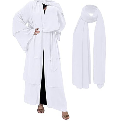 Muslim Abaya Dress for Women - Long Sleeve Islamic Dubai Abaya Cardigan Robe - Middle East Prayer Dress with Hijab - color: #A: White, size: Small