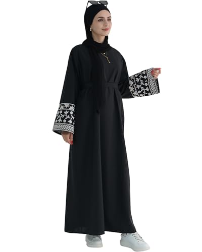 Embroidered Muslim Abaya Long Sleeve Dubai Dress Turkish Robe Zipper Maxi Dess Women Eid Clothes - color: Black, size: Medium