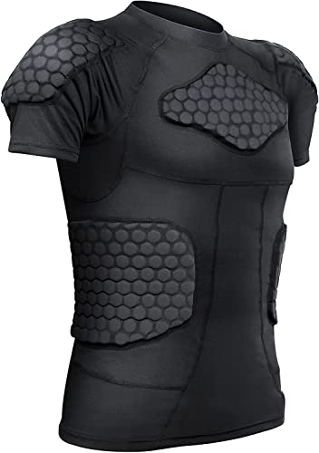 Zicac Men's Sports Shock Rash Guard Compression Padded Shirt Soccer Basketball Protective Gear Chest Rib Guards - color: Black Padded Shirt, size: X-Large