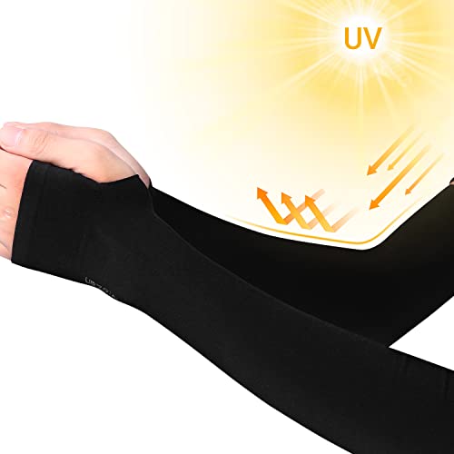 Sun Sleeves for Men Women with Thumb Hole, 6 Pairs Black | UV Protection SPF UPF50+, Keep you Cooling in Summer