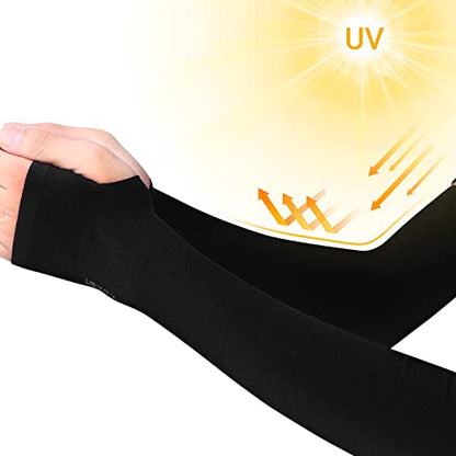 Sun Sleeves for Men Women with Thumb Hole, 6 Pairs Black | UV Protection SPF UPF50+, Keep you Cooling in Summer