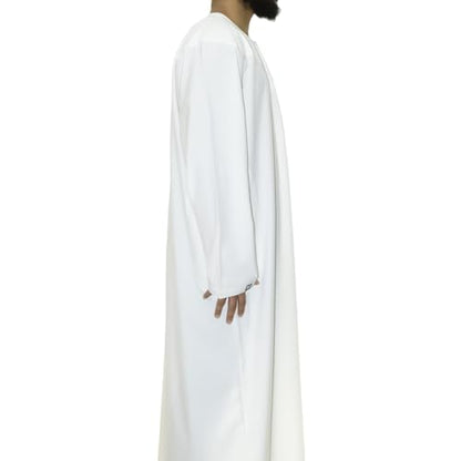 Emirati Thobes Collection Men Dress Caftan Handmade with Embroidery Tread Long Sleeve with Two Pockets - color: White, size: X-Large