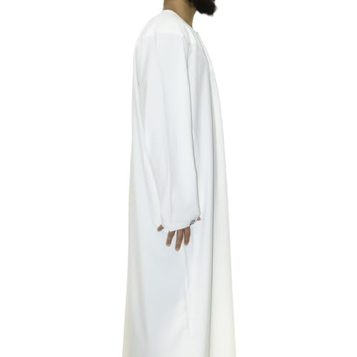 Emirati Thobes Collection Men Dress Caftan Handmade with Embroidery Tread Long Sleeve with Two Pockets - color: White, size: Small