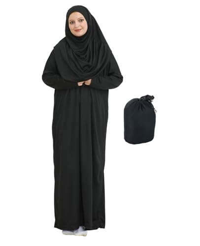 Prien Muslim Dress For Women With Hijab, Abaya, Instant Prayer Clothes Set, Islamic Wear, Dubai Kaftan Jilbab Burqa - color: Black, size: X-Small-XX-Large