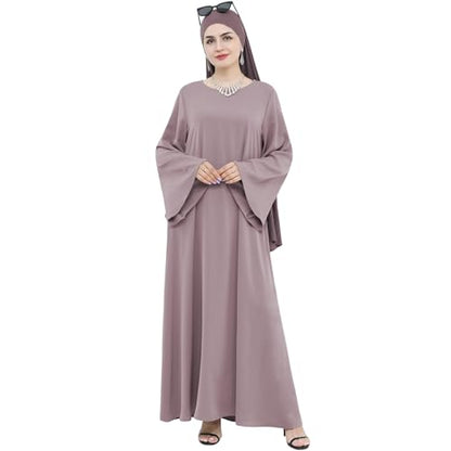 khalat Muslim Abaya Dress Women Solid Color Modest Prayer Robe Islamic Dubai Long Sleeve Lightweight Maxi Dress - color: Khaki, size: Small