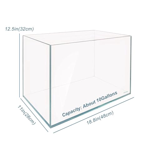Allcolor Artisan Grade Ultra Clear Rimless Aquarium Tank (10GaI) | Low Iron Glass Fish Tank for Professional Aquascaping and Planted Layouts, 6-60 Gallons (10GaI - Top Glass Canopy) - size: 10Gal 18.8"L×11"W×11.8"H