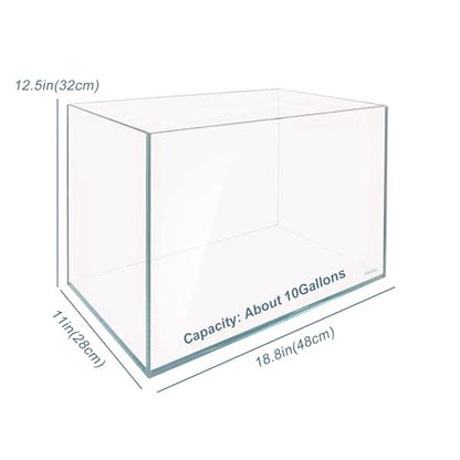 Allcolor Artisan Grade Ultra Clear Rimless Aquarium Tank (10GaI) | Low Iron Glass Fish Tank for Professional Aquascaping and Planted Layouts, 6-60 Gallons (10GaI - Top Glass Canopy) - size: 10Gal 18.8"L×11"W×11.8"H