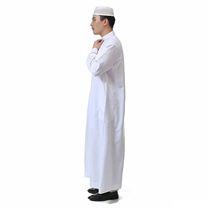 Men Muslim Robes Dubai Kaftan Jubba Thobe Islamic Arabic Prayer Eid Gown Middle East Long Sleeves Mandarin Neck Gown - size: X-Large