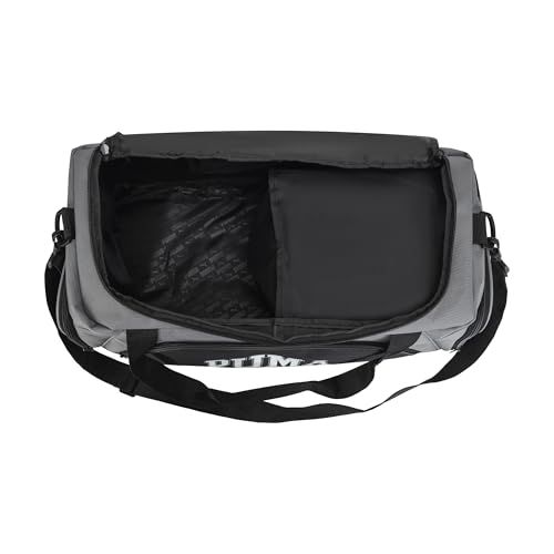 PUMA unisex-adult Accelerator Duffel Bag with Removable Strap & Shoe Pocket - color: Cast Iron/Black/White