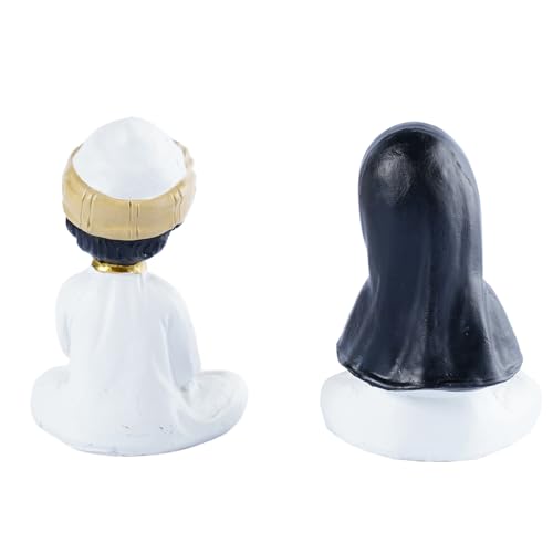Ramadan Decorations Islamic Home Decor Muslim Boy and Girl Figurines Holding Lantern and Star Resin Table Centerpieces for Office Kids Eid Gifts Ideas Room Desktop Ornament