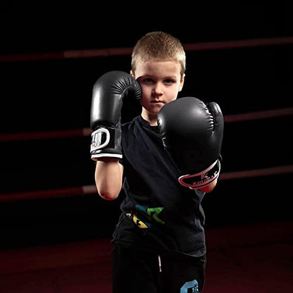 Kruzak Boxing Gloves for Kids 5-10 Years Training, Sparring, Kickboxing, Muay Thai, Martial Arts & MMA Fighting - Boys & Girls Punch Bag Mitts Training - color: Black, size: 8 oz