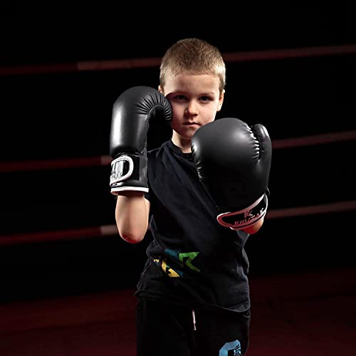 Kruzak Boxing Gloves for Kids 5-10 Years Training, Sparring, Kickboxing, Muay Thai, Martial Arts & MMA Fighting - Boys & Girls Punch Bag Mitts Training - color: Black, size: 4 oz
