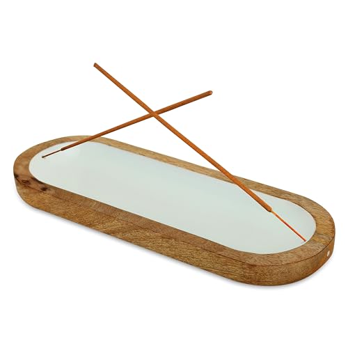 Hand Painted White Incense Holder,Wooden Incense Burner,Ash Catcher, Incense Tray 11x4x1.5 Inches, Best for Home Fragrance-Aesthetic Room Décor - style: WHITE