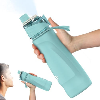 Misting Water Bottle, 24oz Insulated Water Bottle, 2-in-1 Mist & Sip Stainless Steel Water Bottles, Sports Water Bottle for Hiking, Running, Gym - color: Teal Blue