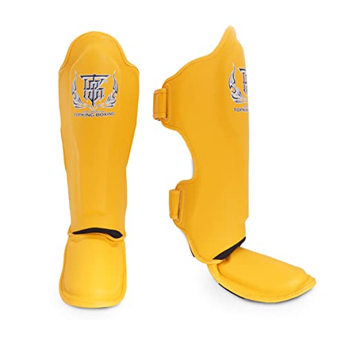 Top King New Pro Leather Shin Guards for Muay Thai - color: Yellow, size: X-Large
