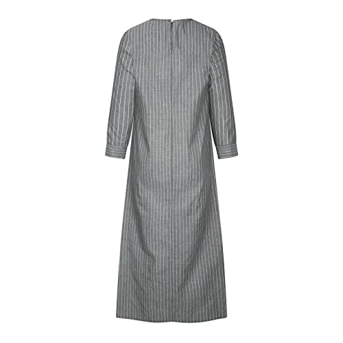 Lmdudan Muslim Dresses - Ladies Robe Dress Islamic Abaya - Cotton Linen Dress - Stripe Conservative Prayer Clothes - color: 1*gray, size: Small