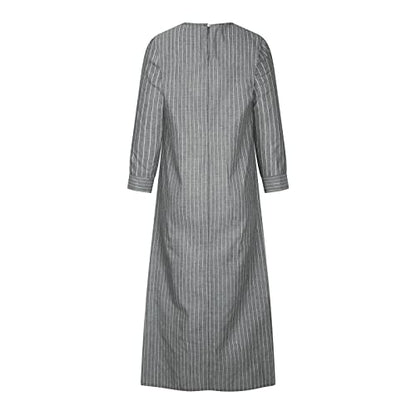 Lmdudan Muslim Dresses - Ladies Robe Dress Islamic Abaya - Cotton Linen Dress - Stripe Conservative Prayer Clothes - color: 1*gray, size: XX-Large