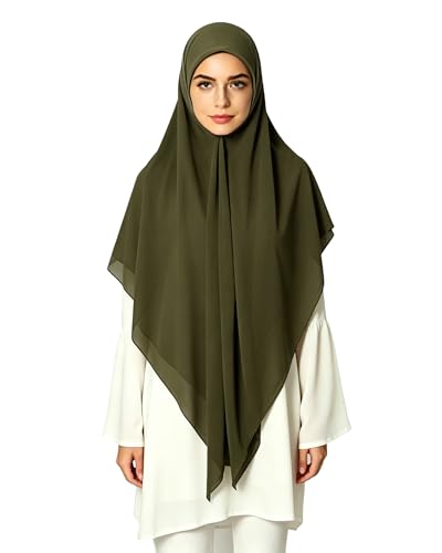 Lina & Lily Premium Chiffon Hijab Head Scarf Shawl Wrap for Muslim Women Square 58'' x 58'' - color: Dark Olive