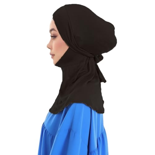 Hijab Undercaps Slouchy Beanies Cap with Tie Non-Slip Caps Under Scarf for Women - color: Black