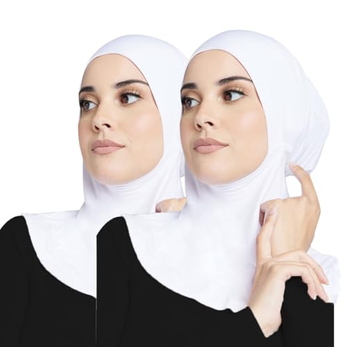 Women Slouchy Beanies Cap Soft Hijab Cap Under Scarf for Women Muslim Jersey Hijab Undercaps(1PC/2PC) - color: White2+white2