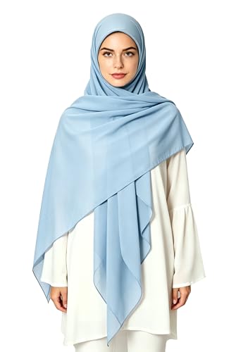 Lina & Lily Premium Chiffon Hijab Head Scarf Shawl Wrap for Muslim Women Square 58'' x 58'' - color: Baby Blue