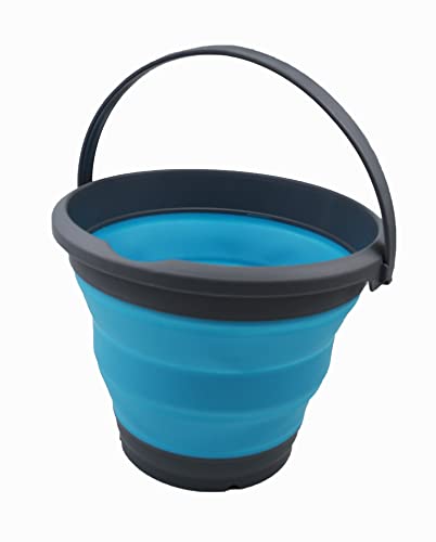 SAMMART 5.5L (1.4 Gallon) Collapsible Plastic Bucket - Foldable Round Tub - Portable Fishing Water Pail - Space Saving Outdoor Waterpot. (Grey/Ocean Blue, 1) - color: Grey/Ocean Blue