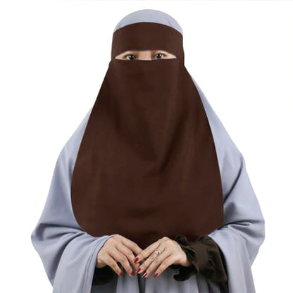 Single Layer Niqab, Soft Chiffon Muslim Veil Face Cover, One Layer Nose Piece, Hijab Prayer Face Mask for Women Men - color: Brown_b