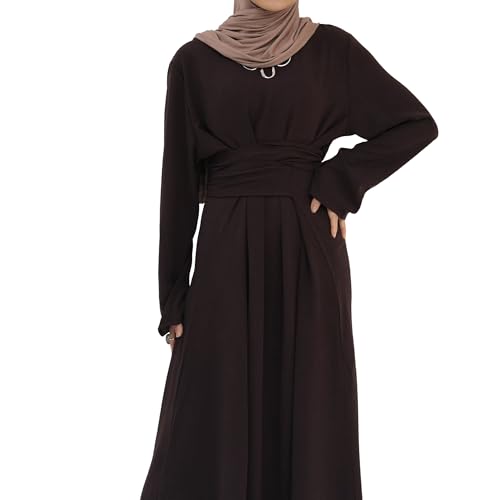 Abaya Dress for Muslim Eid Prayer Jilbab Dubai Women Maxi Kaftan Islamic Salah Dress Soft Muslim Women Clothes - color: Dark Browna, size: Small