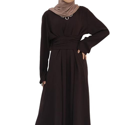 Abaya Dress for Muslim Eid Prayer Jilbab Dubai Women Maxi Kaftan Islamic Salah Dress Soft Muslim Women Clothes - color: Dark Browna, size: X-Large
