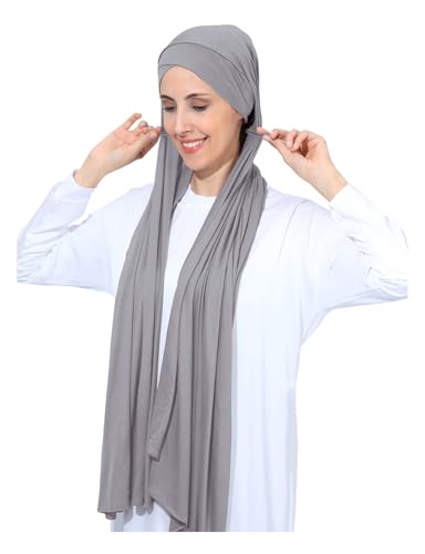Instant Jersey Cotton Hijab Scarf for Women, Non-See Through Tieback Muslim Head Scarf - color: Dark Gray